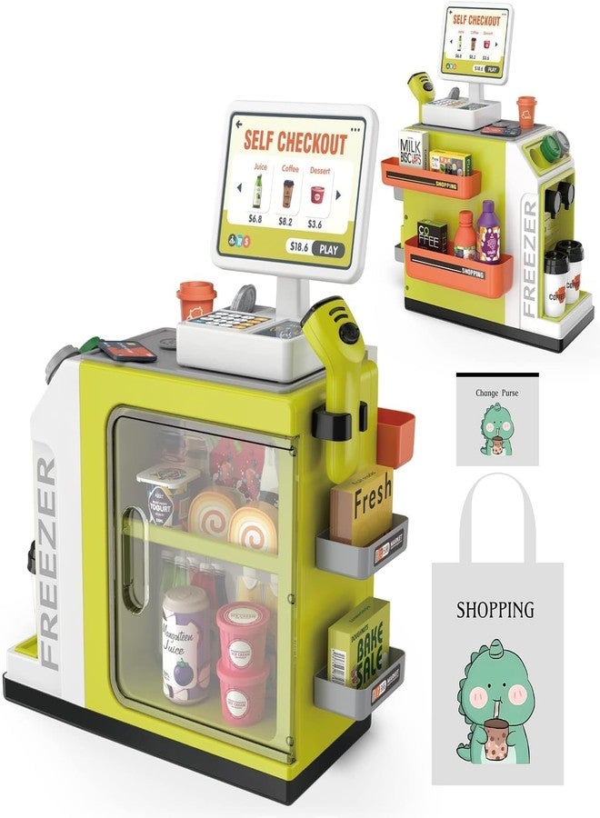 vikings Cash Register Playset for Kids with Sound Light, Mini Supermarket Cashier, Pretend Play Store Money, Calculator, Scanner, Credit Card and Play Foods, Gift for Boys and Girls Ages 3+ - Image 1